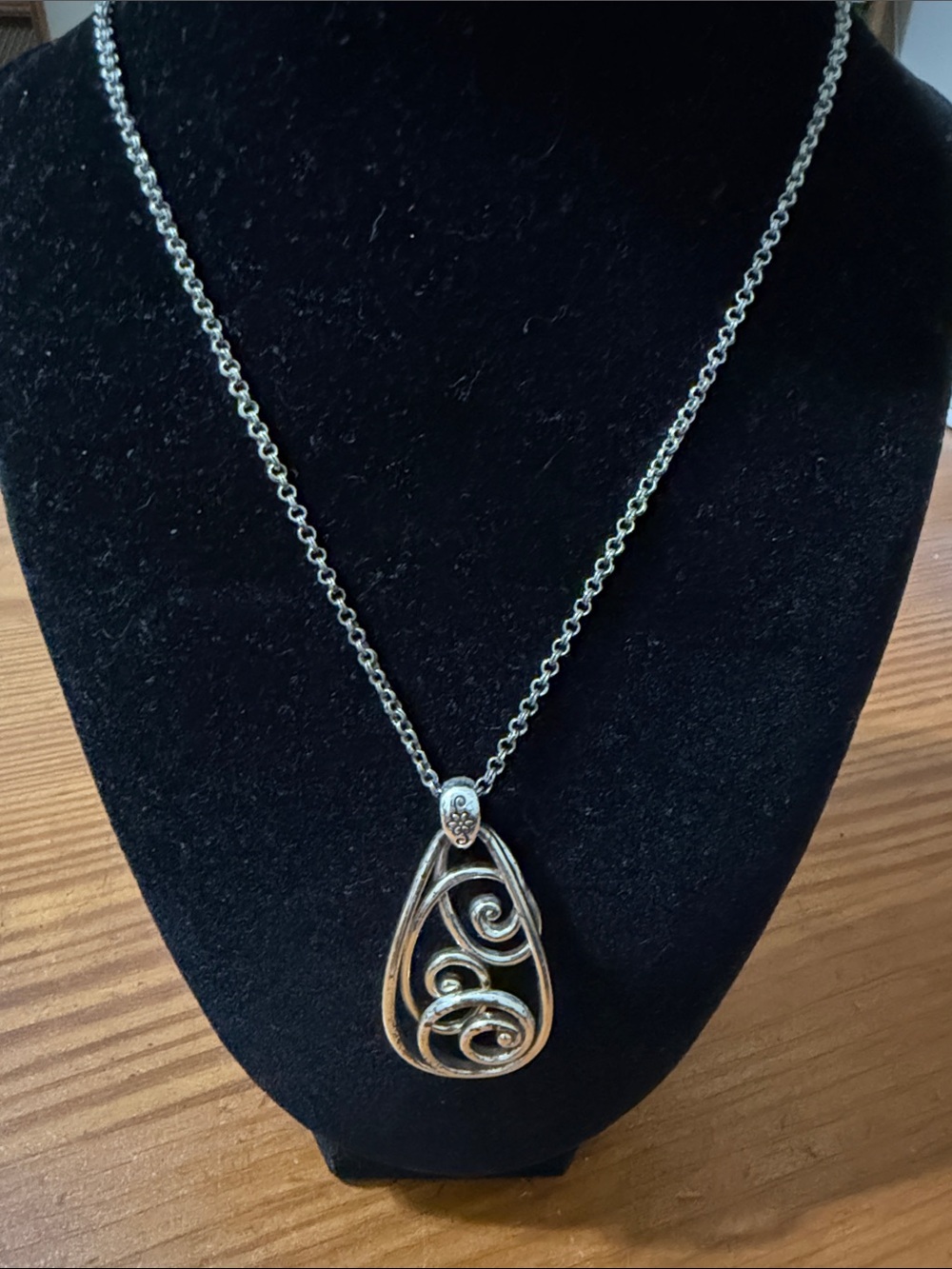 Brighton Rock and Scroll Silver Swirl Teardrop Pendant Necklace, Retired